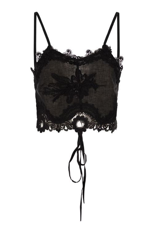 Maurizio Mykonos Linen And Rayon Lingerie-Style Top With Embroidery And Corset Back