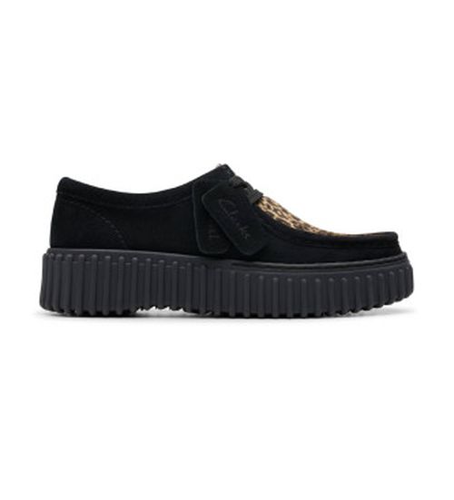 Clarks for woman. 26181189 Torhill Bee leather shoes black (41.5), 1 to 3 cm, Suede, Laces, Casual