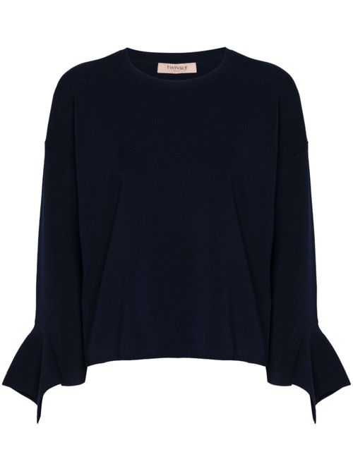 Ruffled crew-neck sweater - Blue