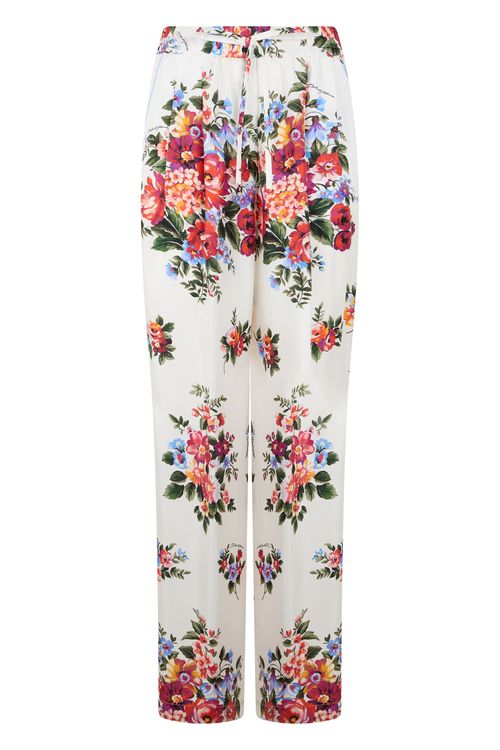 Floral Silk Wide-Leg High-Waist Pants