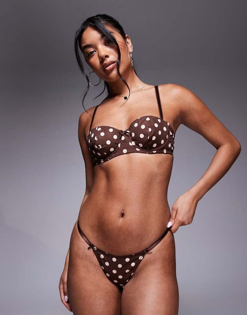 Shay polka dot thong in chocolate & cream-Brown