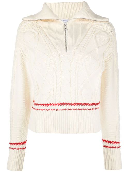 Quarter-zip cable-knit jumper - White