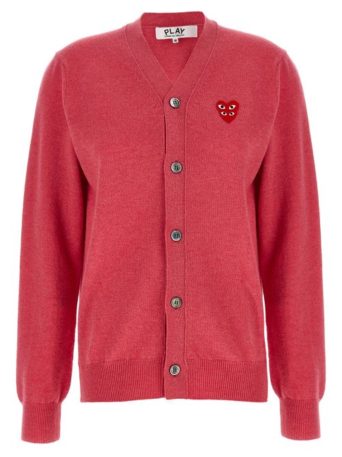 Wool with Double Heart Emblem Cardigan — Pink