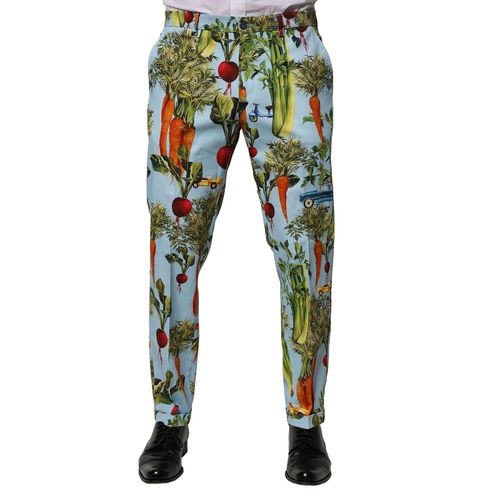 Vegetable-Print Cotton Trousers — Blue