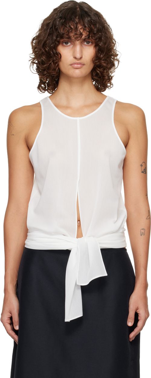 White Self-Tie Sleeveless Tank Top