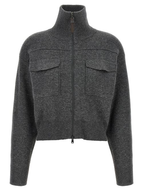 Wool-blend Cropped Cardigan — Gray