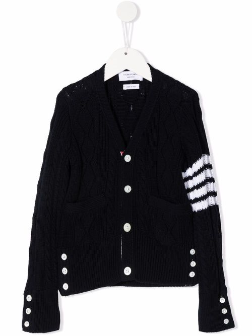 4-Bar cable-knit cotton cardigan - Blue
