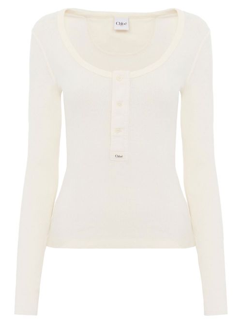 Scoop-Neck Cotton Jersey Henley Top