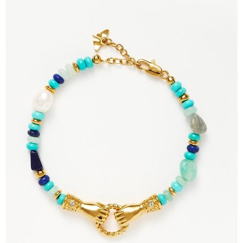 Harris Reed In Good Hands Beaded Gemstone Bracelet | Gold Plated/Turquoise, Lapis & Pear