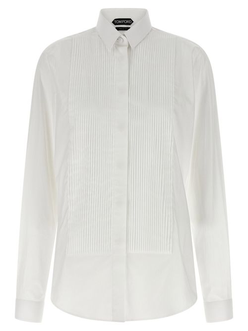 Pleated Plastron Shirt — White