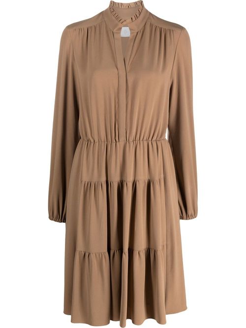 Tiered long-sleeved dress - Brown