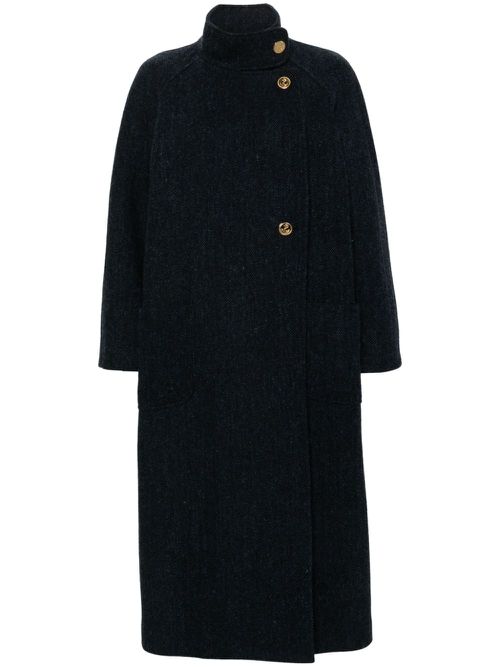 Harris-tweed funnel-neck coat - Blue