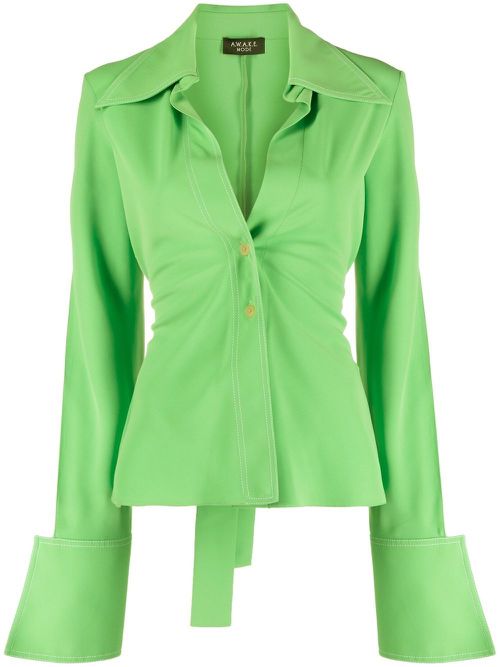 Oversized cuffs ruched shirt - Green