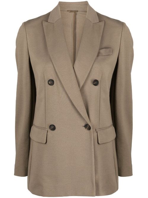 Double-Breasted Cotton-Blend Blazer — Beige