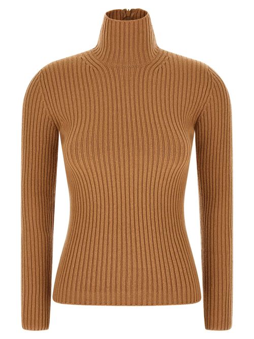 Ribbed Wool and Cashmere Turtleneck — Beige