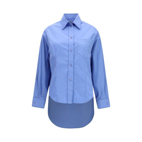 Asymmetric Cotton-Silk Blend Shirt — Blue