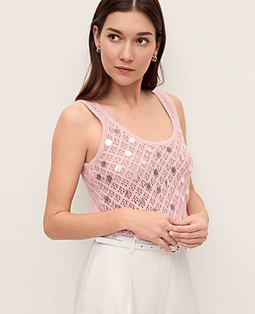 Ann Taylor Petite Sequin Pointelle Sweater Tank Top
