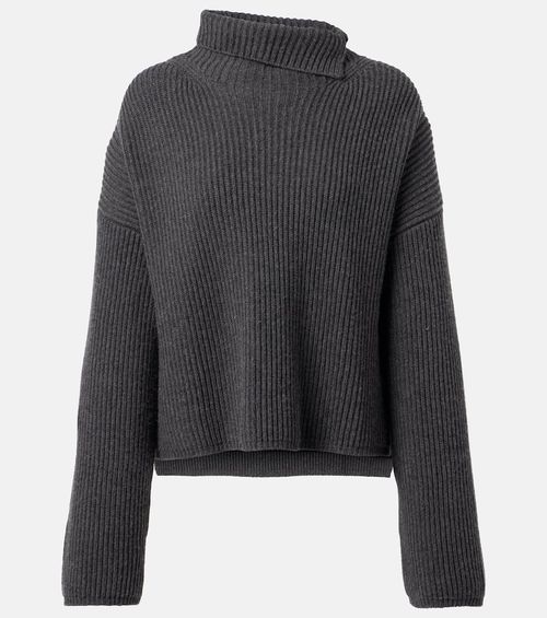 Ribbed-knit wool-blend turtleneck sweater