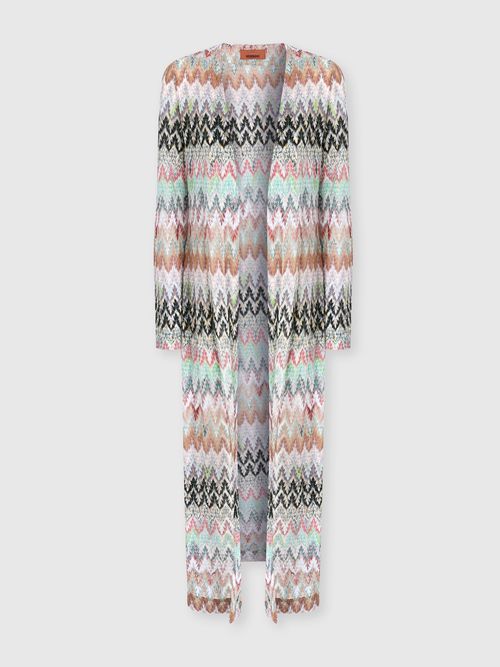 Missoni - Cotton and Viscose Lamé Long Cardigan with Lace Motif, Women, Green& Brown