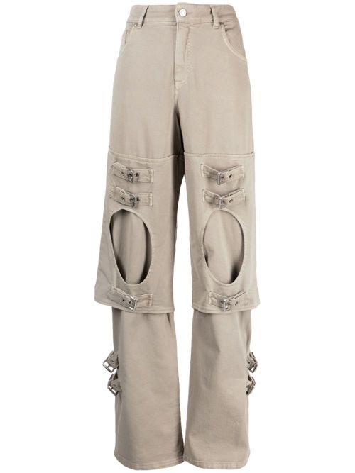 Buckle-detailed wide leg trousers - Grey