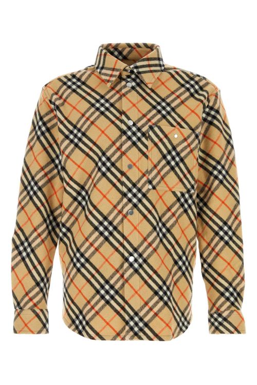 Checked Wool Flannel Shirt — Beige