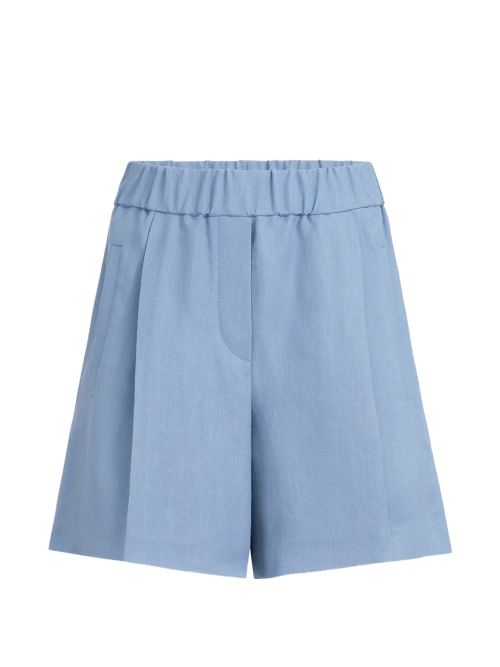Viscose and Linen Twill Shorts — Blue