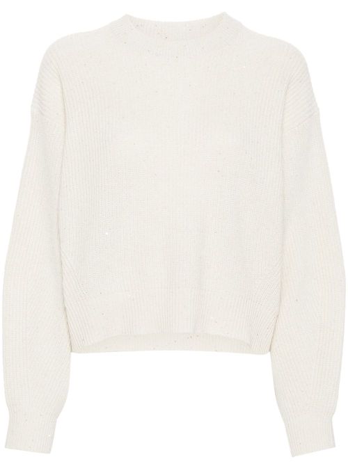 Sequin-embellished knitted jumper - Neutrals