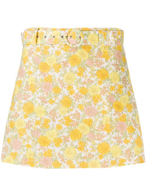 Floral print belted shorts - Yellow