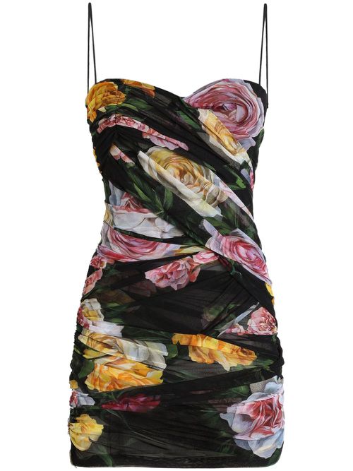 Floral-print mini dress - Black