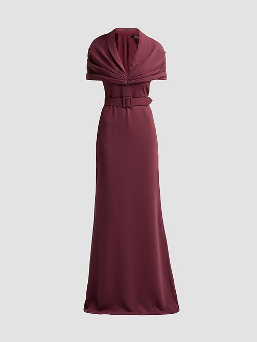 Women's Draped Belted Gown - Red