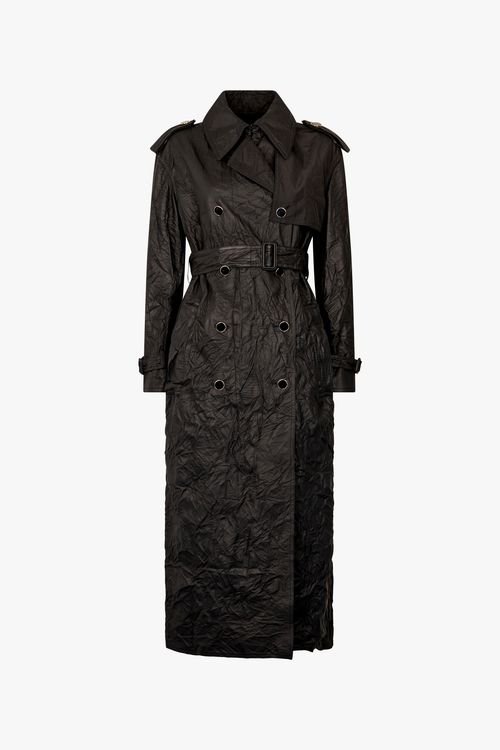 Long Crinkle-effect Trench Coat