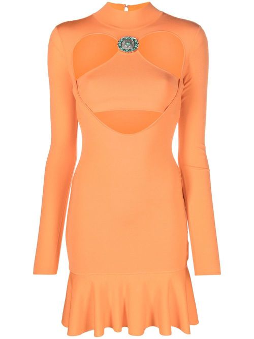Cut-out ruffled-hem mini dress - Orange