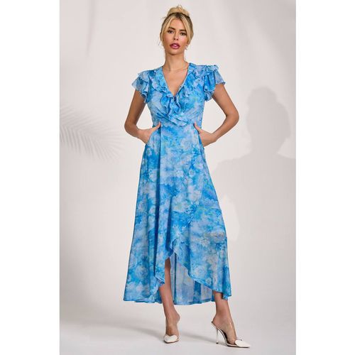Jolie Moi Women's Ruffled Mesh Maxi Dress in Blue