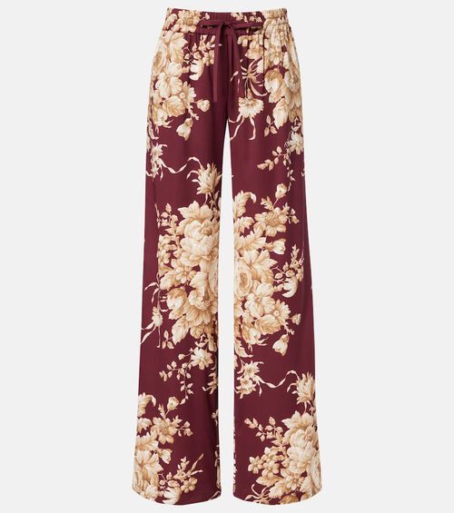 Floral silk-blend wide-leg pants