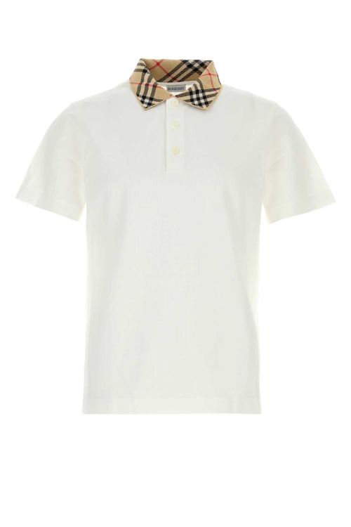 Checkered-Collar Piquet Polo Shirt — White