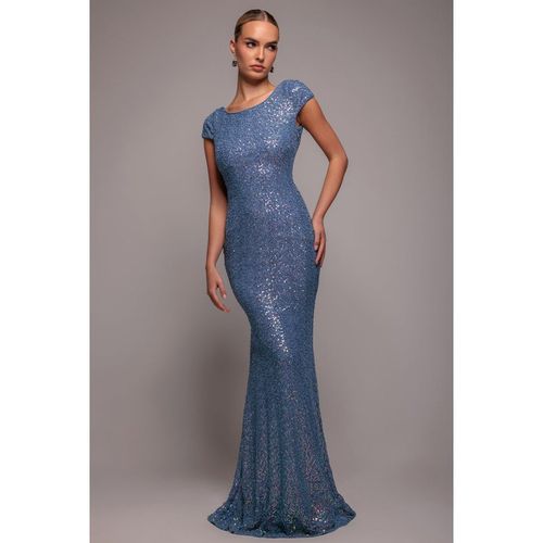 Goddiva Cowl Back Sequin Maxi Dress - Blue