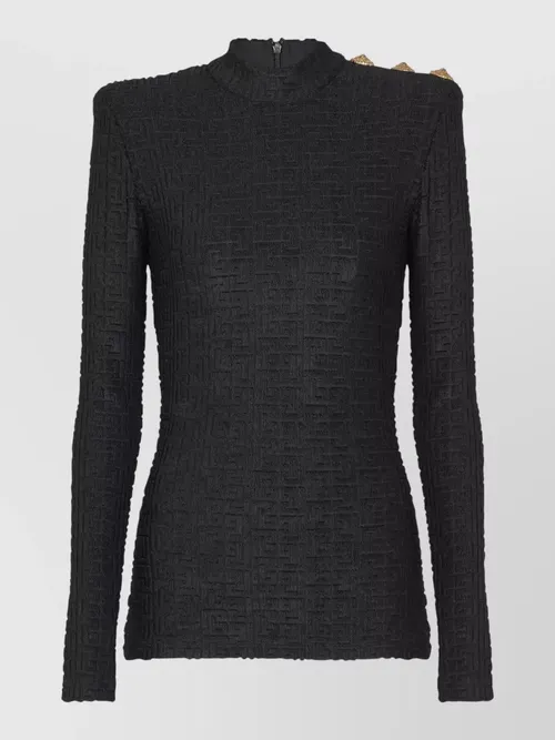Balmain - textured mock neck long sleeve top