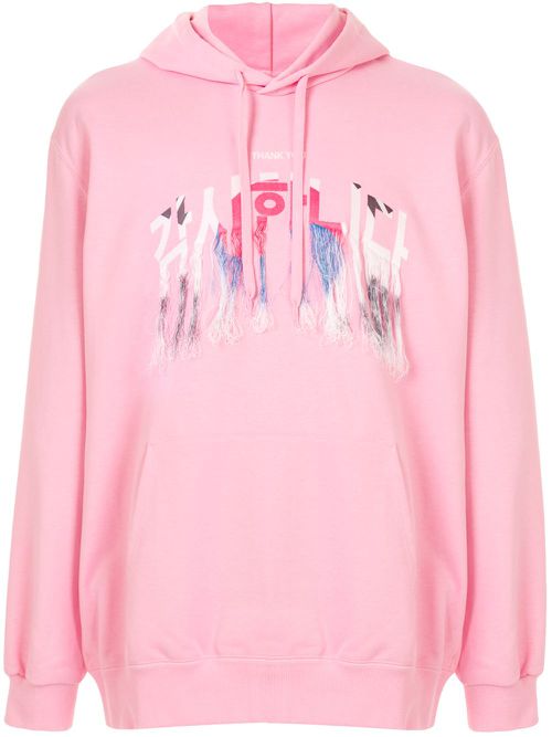 Embroidered fringed hoodie - Pink