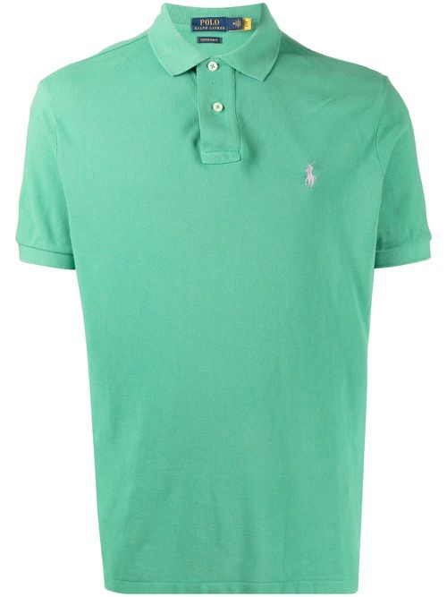 Embroidered-logo short-sleeve polo shirt - Green
