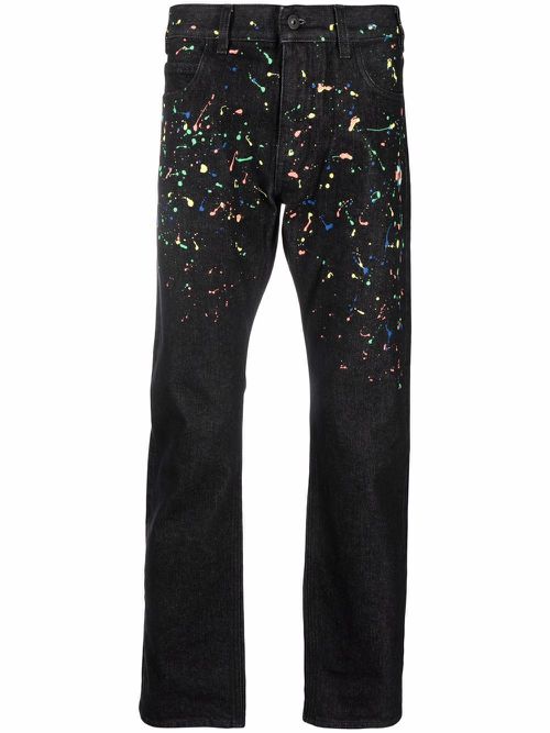 Paint-splatter straight-leg jeans - Black
