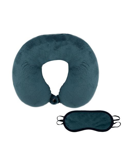 Memory Foam Travel Pillow with Sleep Mask - Dark green