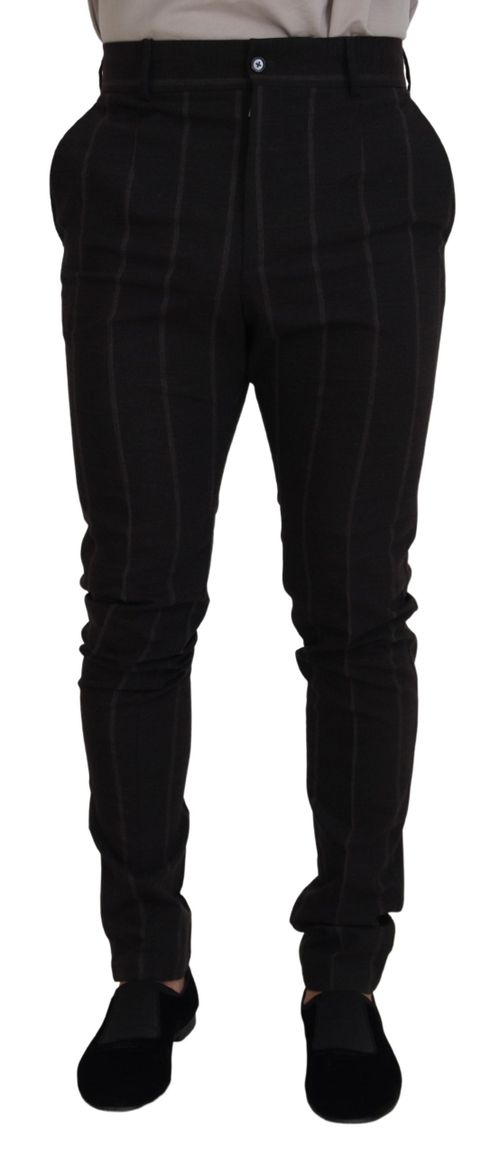 Virgin Wool Pinstriped Chinos — Black