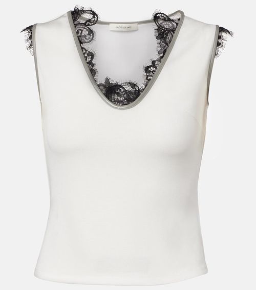 Layered lace-trimmed jersey top