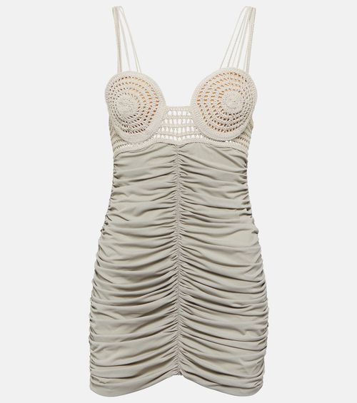 Crochet ruched jersey minidress