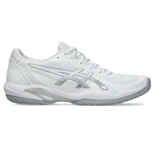 ASICS Women's Solution Swift FlyteFoam 2 Tennis Shoes, 8, White/Pure Silver 1042A265.100