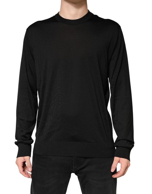 Silk Crew Neck Pullover Sweater — Black