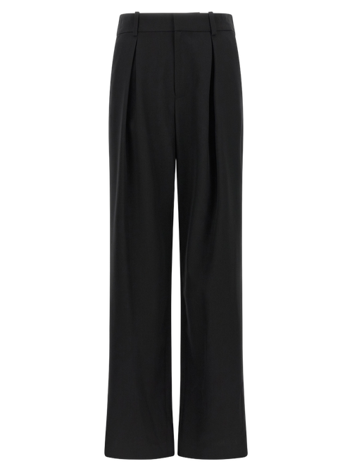 Wide-Leg Virgin Wool Blend Trousers — Black