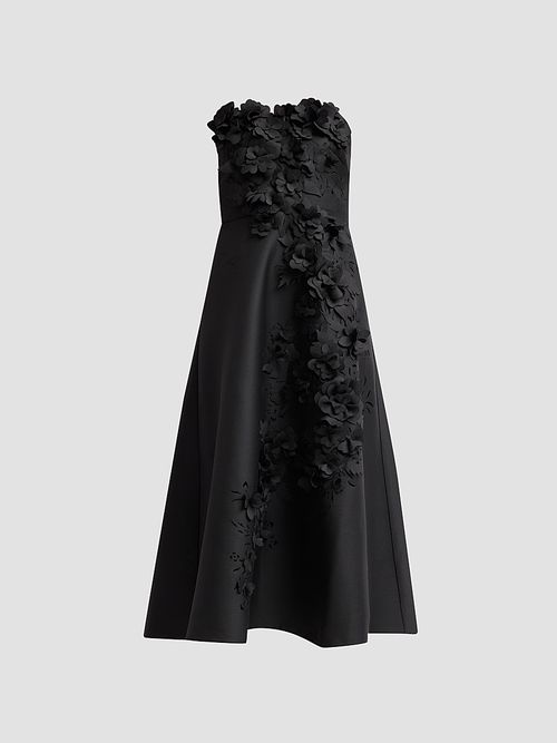Women's Floral Applique Strapless Cocktail Dress - Black