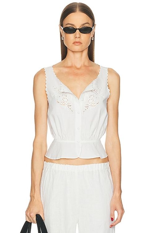 RE/DONE Jerry Tank Blouse Top in Vintage White - Ivory. M also in