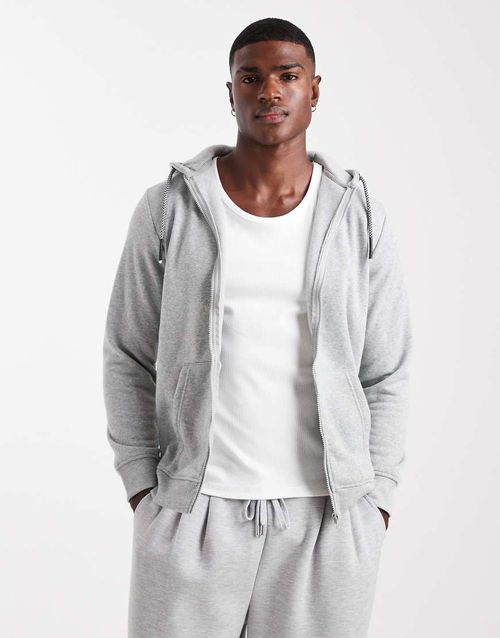 Zip through hoodie with drawcords in light grey